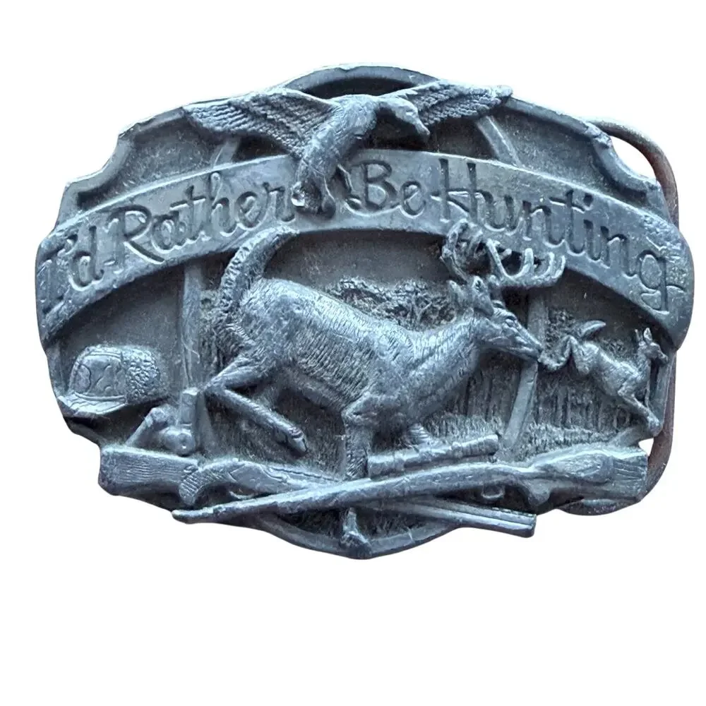 vintage siskiyou Id rather be hunting pewter silver belt buckle deer ducks usa